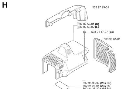 Cylinder Cover Diagram and Parts List for 232L 20070100001-Current Husqvarna Edger