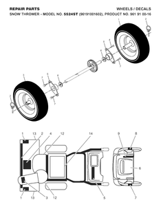 Wheels And Tires Diagram and Parts List for 5524ST (96191001602)(2007-10) Husqvarna Snow Blower