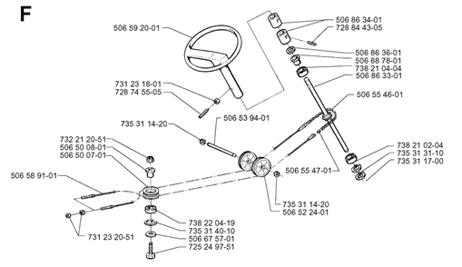 Steering Diagram and Parts List for R970 1997-03 Husqvarna Lawn Tractor