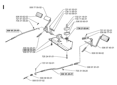 Pedals Diagram and Parts List for R850 1998-03 Husqvarna Lawn Tractor