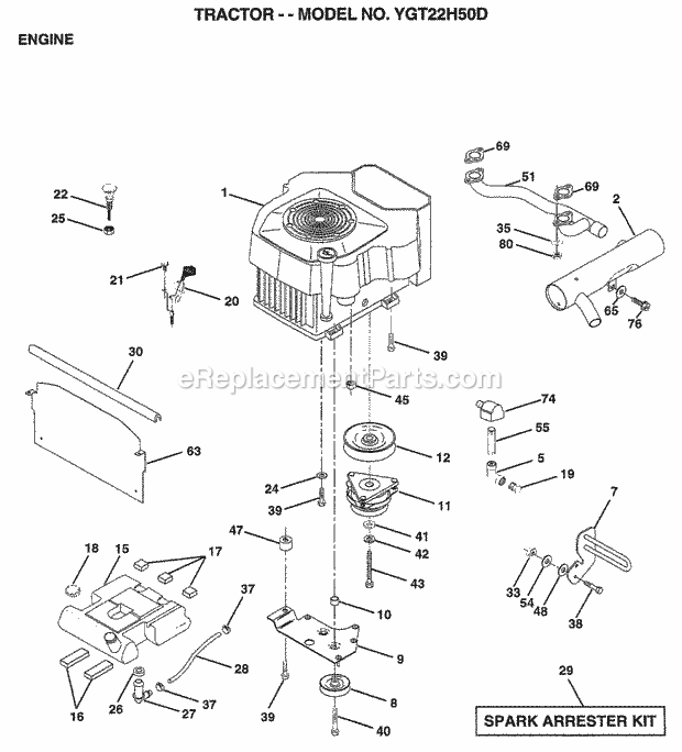 Engine Diagram and Parts List for YGT22H50D 1999 Husqvarna Lawn Tractor