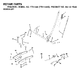 Mower Lift / Deck Lift Diagram and Parts List for YTH1542D (954567048)(2001-11) Husqvarna Lawn Tractor