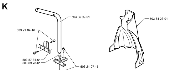 Handle Diagram and Parts List for 225HBV 19963100001-19970500000 Husqvarna Leaf Blower / Vacuum