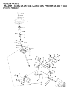 Steering Diagram and Parts List for LTH1542 (HAUB15H42A)(2003-01) Husqvarna Lawn Tractor