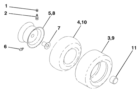 Wheels And Tires Diagram and Parts List for YTH1542XP (954567253-B)(2001-11) Husqvarna Lawn Tractor