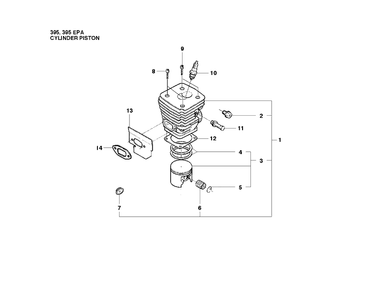 Cylinder Piston Diagram and Parts List for 395XP/ (XPG - 395 XP EPA)(20102200001-20163899999) Husqvarna Chainsaw