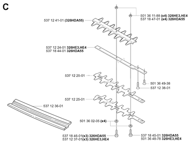Cutting Equipment Diagram and Parts List for 326HE4X 20013500001 - 20033100000 Husqvarna Hedge Trimmer