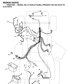 Electrical Diagram and Parts List for LT1538-LT1538C 2002-12 Husqvarna Lawn Tractor
