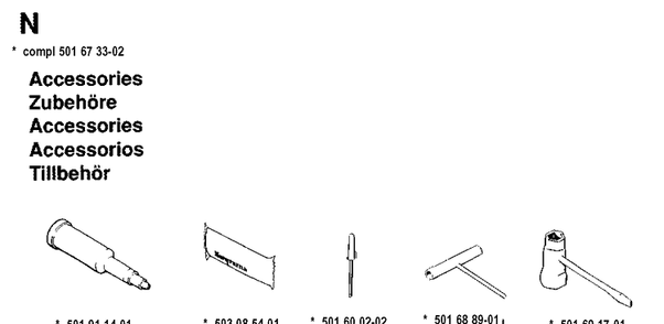 Accessories Diagram and Parts List for 262XP 19910900001-19924400000 Husqvarna Chainsaw
