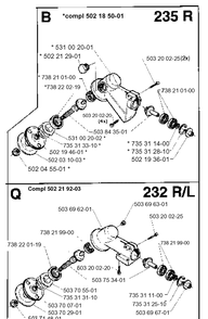 Bevel Gear Diagram and Parts List for 232RCAT 19954500001-Current Husqvarna Brush Cutter