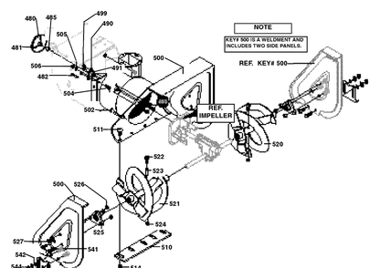 Auger Housing Assembly Diagram and Parts List for ST624 1998-01 Husqvarna Snow Blower