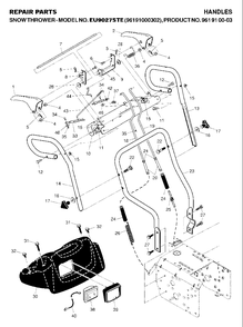 Handle And Controls Diagram and Parts List for 9027STE (961910003-02)(2007-01) Husqvarna Snow Blower