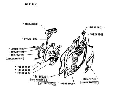 Starter Assembly Diagram and Parts List for 61 1991-03 Husqvarna Chainsaw