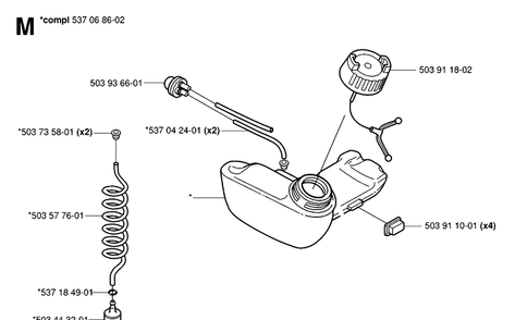 Fuel Tank Diagram and Parts List for 326RX 20061400001-20070100000 Husqvarna Brush Cutter