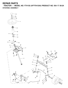 Steering Diagram and Parts List for YTH150 (954170024-H)(2001-03) Husqvarna Lawn Tractor