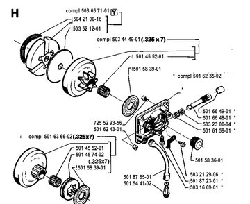 Clutch And Oil Pump Diagram and Parts List for 42 19941400001-19944900000 Husqvarna Chainsaw