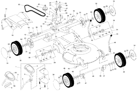 Drive Assembly Diagram and Parts List for 55B21HV (954223227-B)(2003-12) Husqvarna Lawn Mower