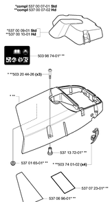 Top Cover Diagram and Parts List for 385EPA 2003-10 Husqvarna Chainsaw