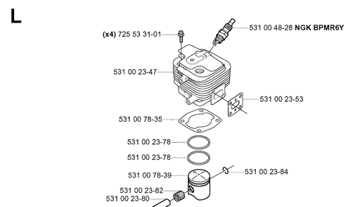 Cylinder Piston Diagram and Parts List for 132R 20050100001-Current Husqvarna Brush Cutter