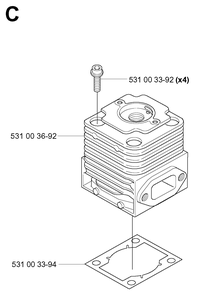 Cylinder Diagram and Parts List for 155B (20014000001-20041499999)(2001) Husqvarna Leaf Blower / Vacuum