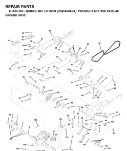 Drive Diagram and Parts List for GTH200 (954140046A)(1998-09) Husqvarna Lawn Tractor