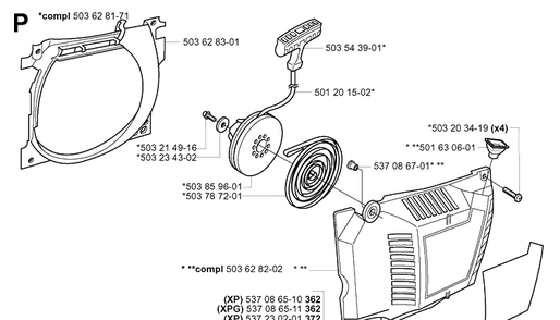Starter Diagram and Parts List for 372XP/ (XPG)(20051800001-20070100000) Husqvarna Chainsaw