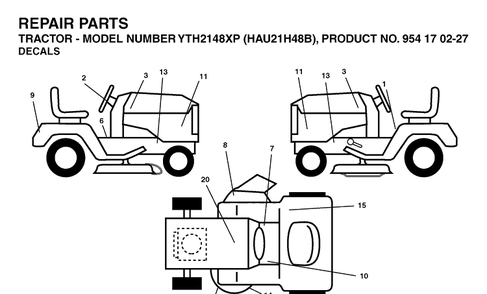 Decals Diagram and Parts List for YTH2148XP (HAU21H48B)(2005-01) Husqvarna Lawn Tractor