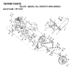 Mainframe, Left Side Diagram and Parts List for 550CRTT (954140065A)(1998-02) Husqvarna Tiller