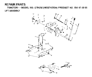 Mower Lift / Deck Lift Diagram and Parts List for GTH250 (HEGTH250A, 954170055)(2002-03) Husqvarna Lawn Tractor