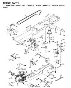 Drive Diagram and Parts List for LTH1342-LTH1342C 2001-11 Husqvarna Lawn Tractor