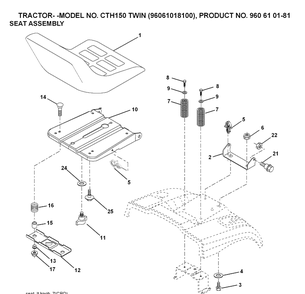 Seat Diagram and Parts List for CTH150 (96061018200)(2007-04) Husqvarna Lawn Tractor