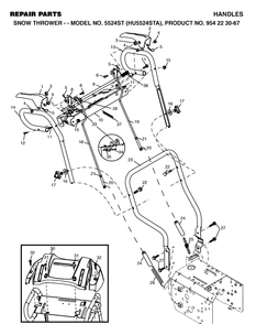 Handle And Controls Diagram and Parts List for 5524ST (HU5524STA)(2002-09) Husqvarna Snow Blower