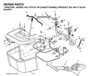 Bagger Diagram and Parts List for CTH151XP (HAUCT15H36G)(2005-04) Husqvarna Lawn Tractor
