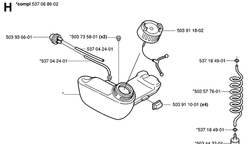 Fuel Tank Diagram and Parts List for HA110 20040100001-20054000000 Husqvarna Hedge Trimmer