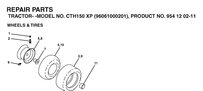 Wheels And Tires Diagram and Parts List for CTH150XP (96061000201)(2005-04) Husqvarna Lawn Tractor