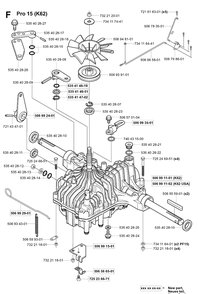 Transmission Diagram and Parts List for PR15 2001-02 Husqvarna Lawn Mower