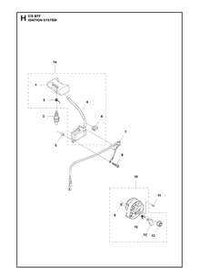Ignition System Diagram and Parts List for 578BTF 20143600001-20183500000 Husqvarna Leaf Blower / Vacuum