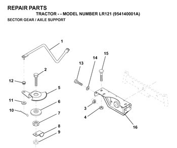 Sector Gear / Axle Support Diagram and Parts List for LR121 (954140001A)(1997-01) Husqvarna Lawn Tractor