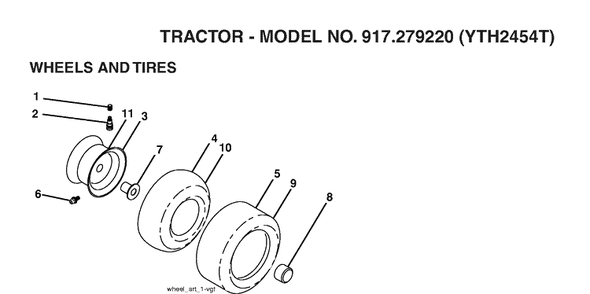 Wheels And Tires Diagram and Parts List for YTH2454T (917279220)(2006-01) Husqvarna Lawn Tractor