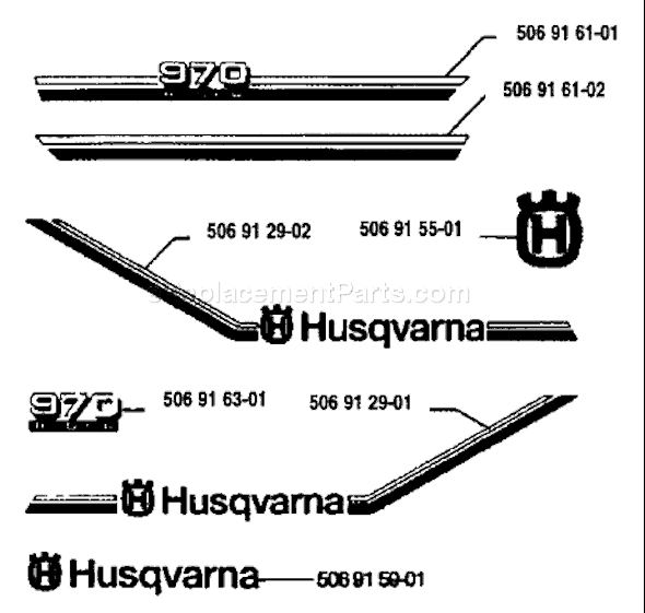 Page E Diagram and Parts List for RIDER97012S 1993-05 Husqvarna Lawn Tractor