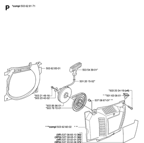 Starter 2 Diagram and Parts List for 362XP 20070100001-Current Husqvarna Chainsaw
