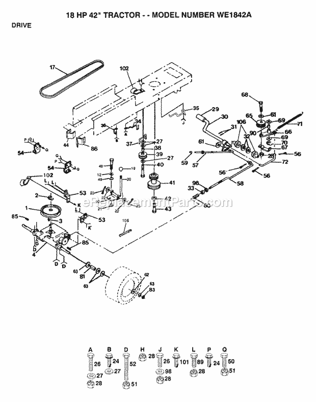 Drive Diagram and Parts List for WE1842A 1993 Husqvarna Lawn Tractor