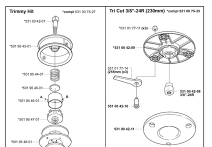 Trimmer Head Diagram and Parts List for 20004000001-20010900000  Husqvarna Edger