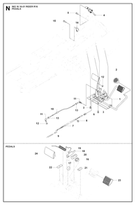 Pedals Diagram and Parts List for R16 (965161601)(2007-06) Husqvarna Lawn Tractor