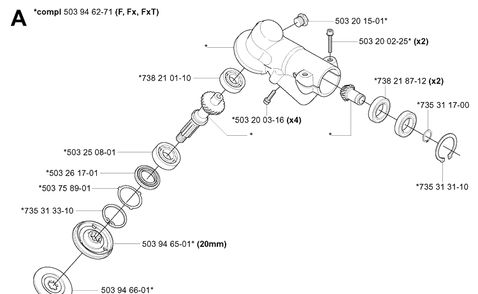Bevel Gear Diagram and Parts List for 343F 20043100001-20064000000 Husqvarna Brush Cutter