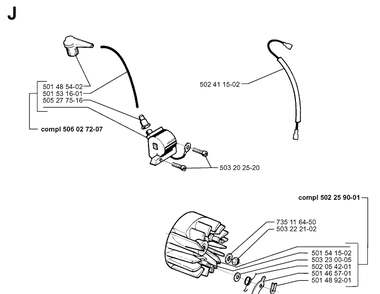 Ignition System Diagram and Parts List for 250PS 19960500001-19984000000 Husqvarna Pole Saw