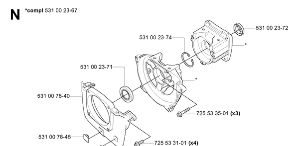 Crankcase Diagram and Parts List for 132R 20050100001-Current Husqvarna Brush Cutter