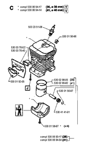 Cylinder Piston Diagram and Parts List for 36 19941800001-Current Husqvarna Chainsaw