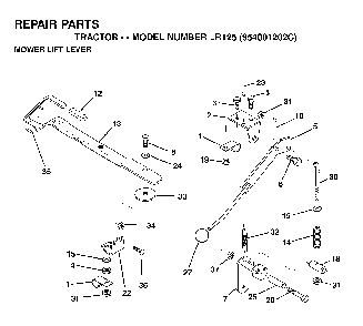 Mower Lift Lever Diagram and Parts List for LR125 (954001202C)(1995-03) Husqvarna Lawn Tractor