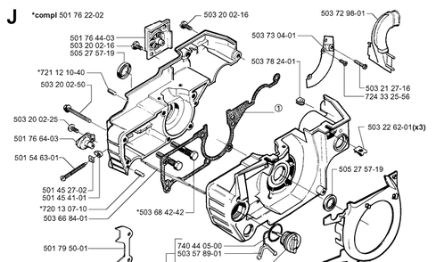 Crankcase Diagram and Parts List for 55 (RANCHER)(20001900001-20051400000) Husqvarna Chainsaw